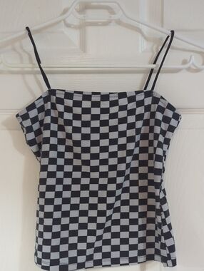 Ardene Black and White Checkerboard Spaghetti Strap Camisole